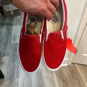 Vans Bold Red Canvas Slip-Ons